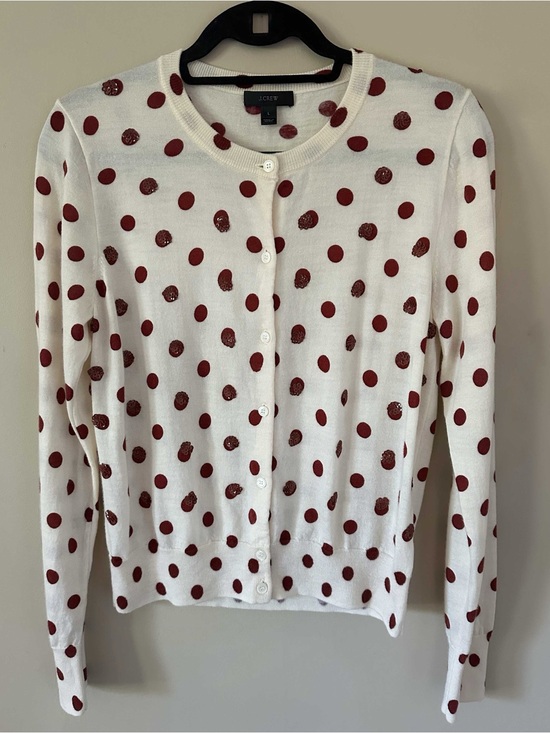 J. Crew Sweaters - J. Crew 100% Merino Wool Polka Dot Sequin Tippi Cardigan Red Cream Large